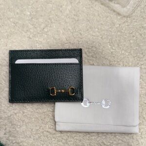 Gucci Dark Leather Card Holder with Gold Accent